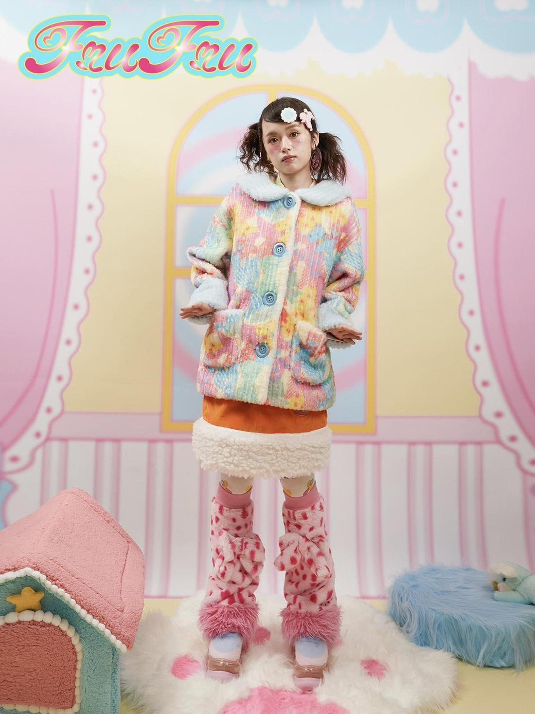 Frufru Gulu Frufru Gulu Cozy Winter Fluffy Print Dress For Girls