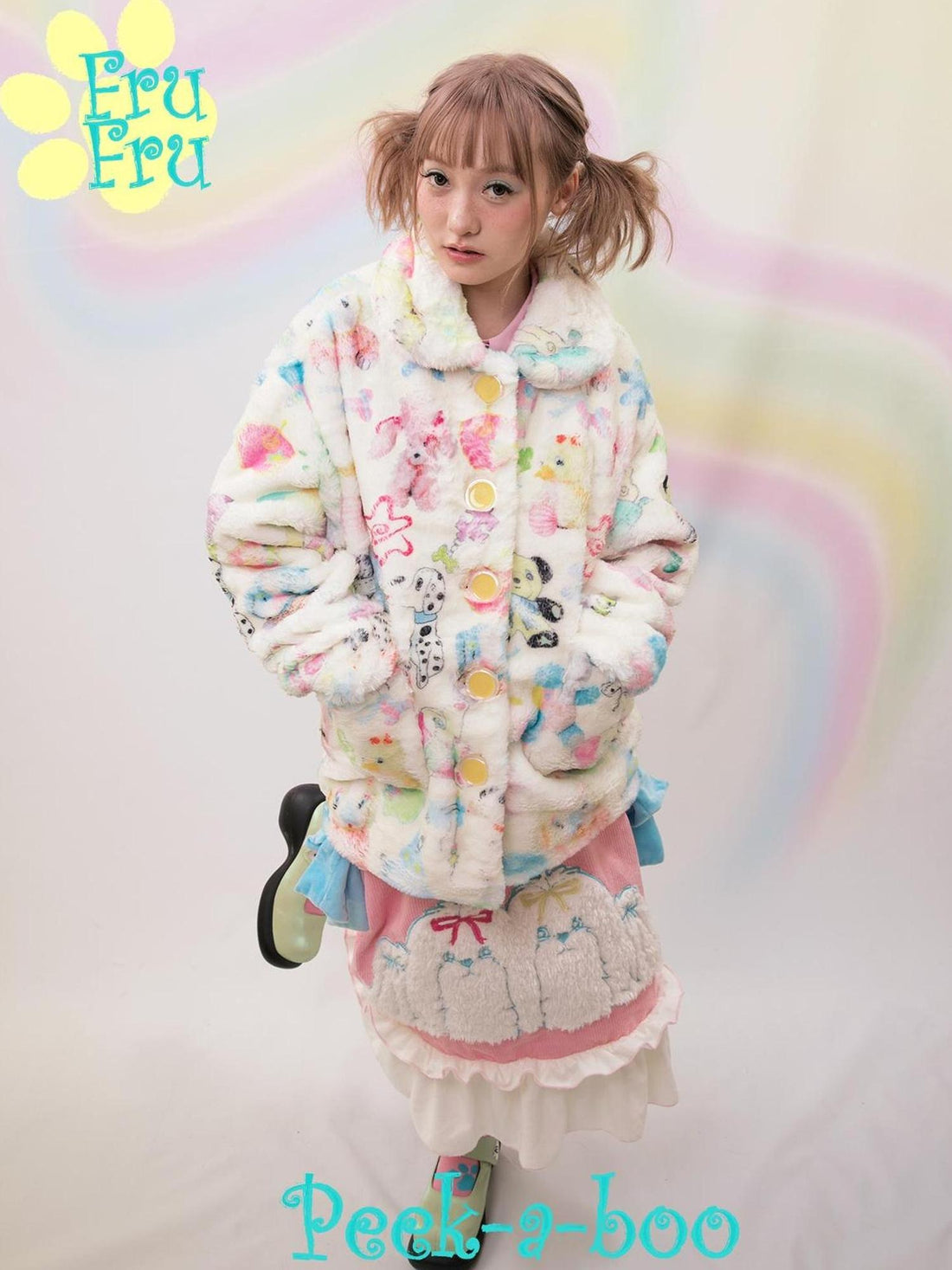 Frufru Gulu Frufru Gulu Dollhouse Print Custom Quilted Winter Jacket Pink Lining