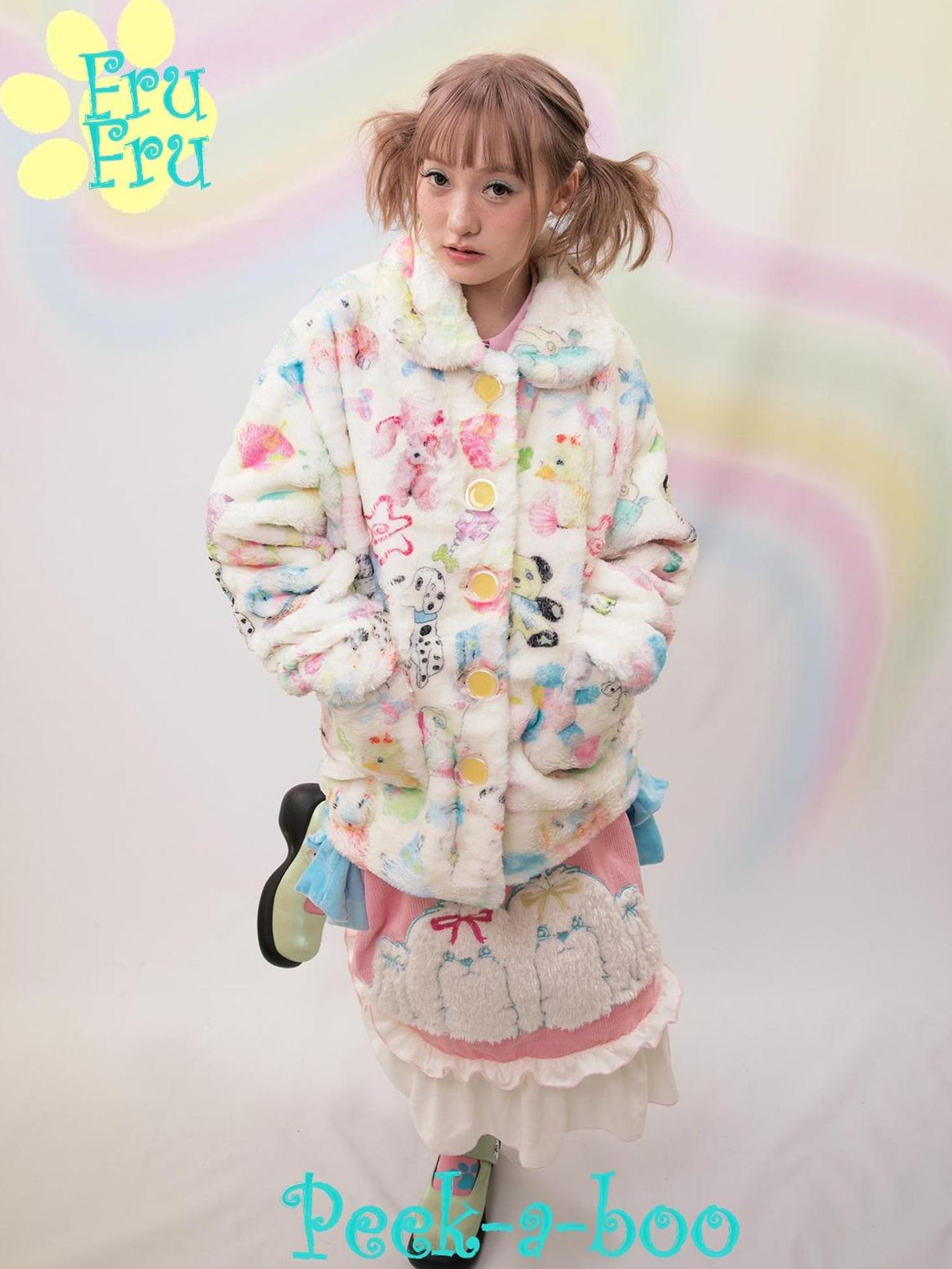 Frufru Gulu Frufru Gulu Dollhouse Print Custom Quilted Winter Jacket Pink Lining
