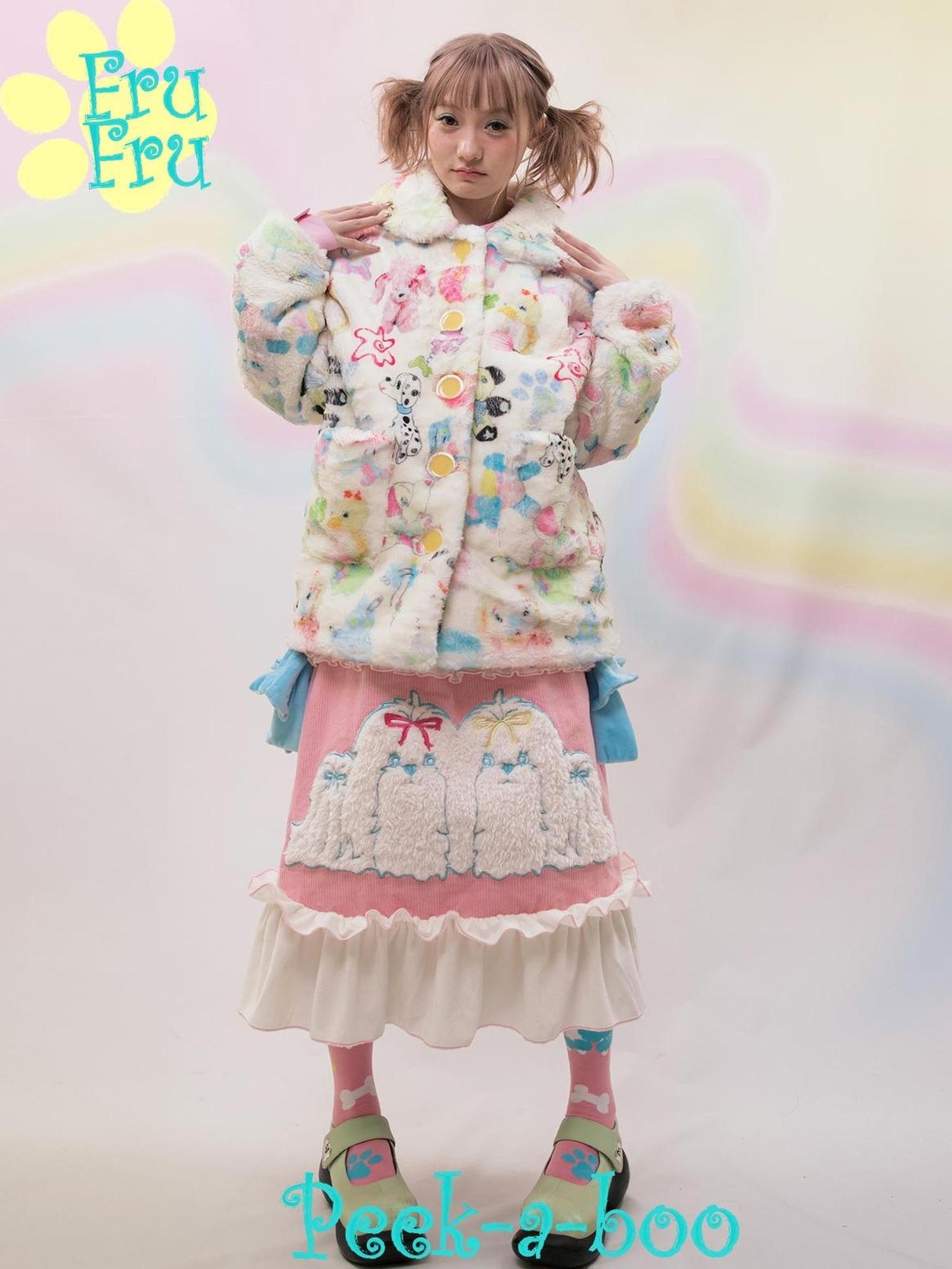 Frufru Gulu Frufru Gulu Dollhouse Print Custom Quilted Winter Jacket Pink Lining