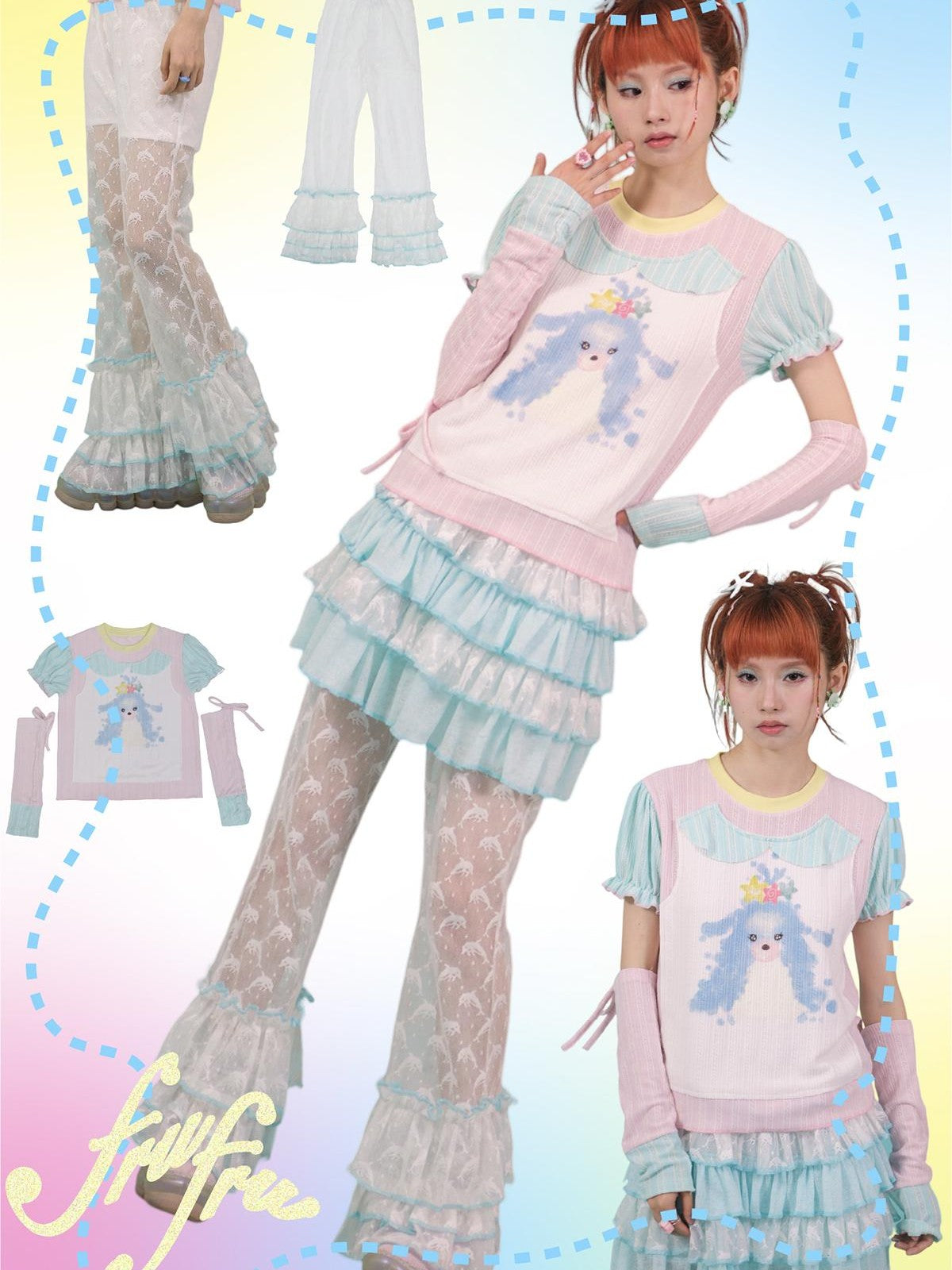 Frufru Gulu Dolphin Asymmetric Lace Patchwork Women&