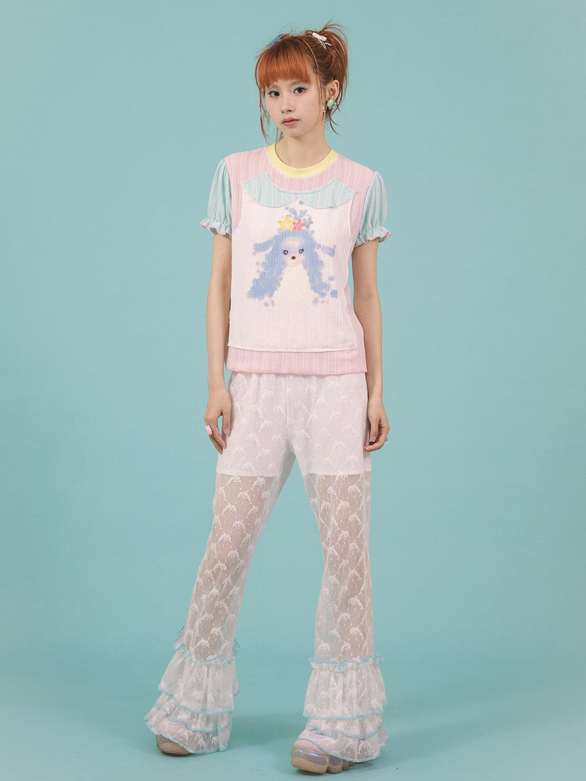 Frufru Gulu Dolphin Asymmetric Lace Patchwork Women&