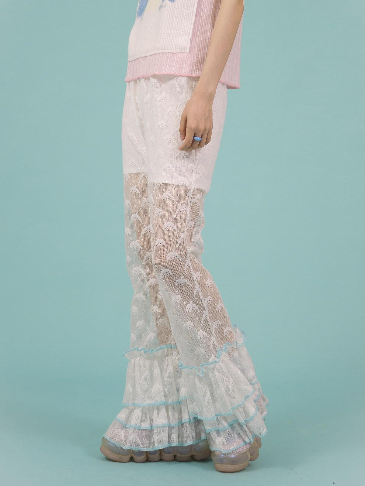 Frufru Gulu Dolphin Asymmetric Lace Patchwork Women&
