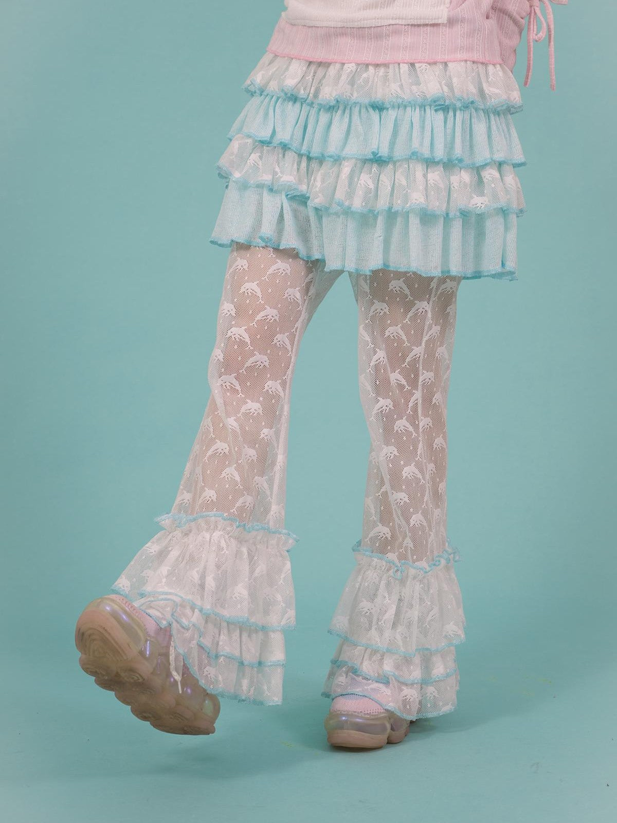 Frufru Gulu Dolphin Asymmetric Lace Patchwork Women&