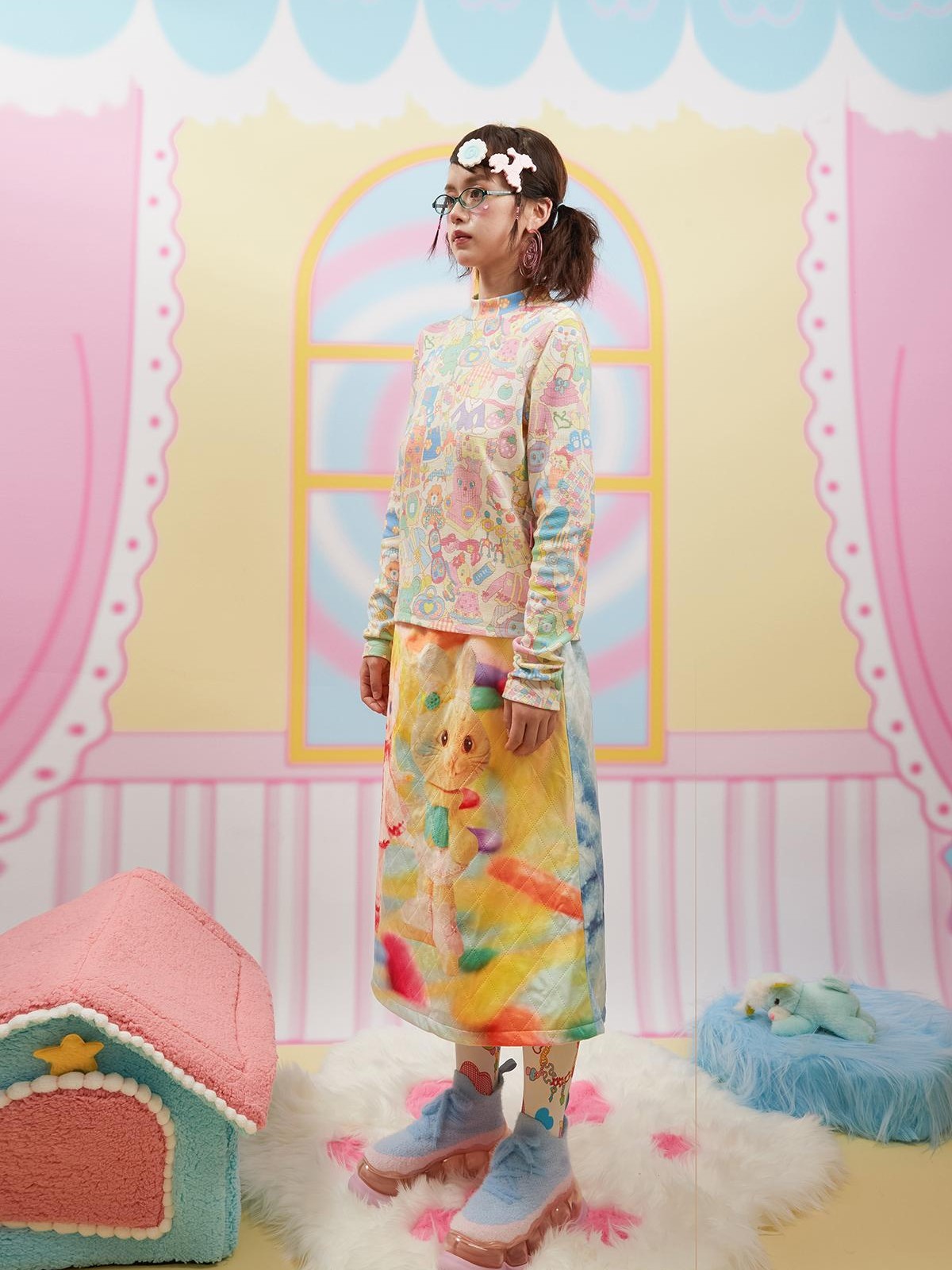 Frufru Gulu Double Sided Cartoon Print Quilted A Line Women&
