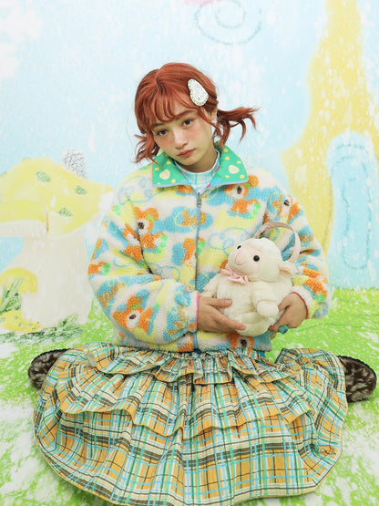 Frufru Gulu House Colorblock Plaid Patchwork Pleated Women&