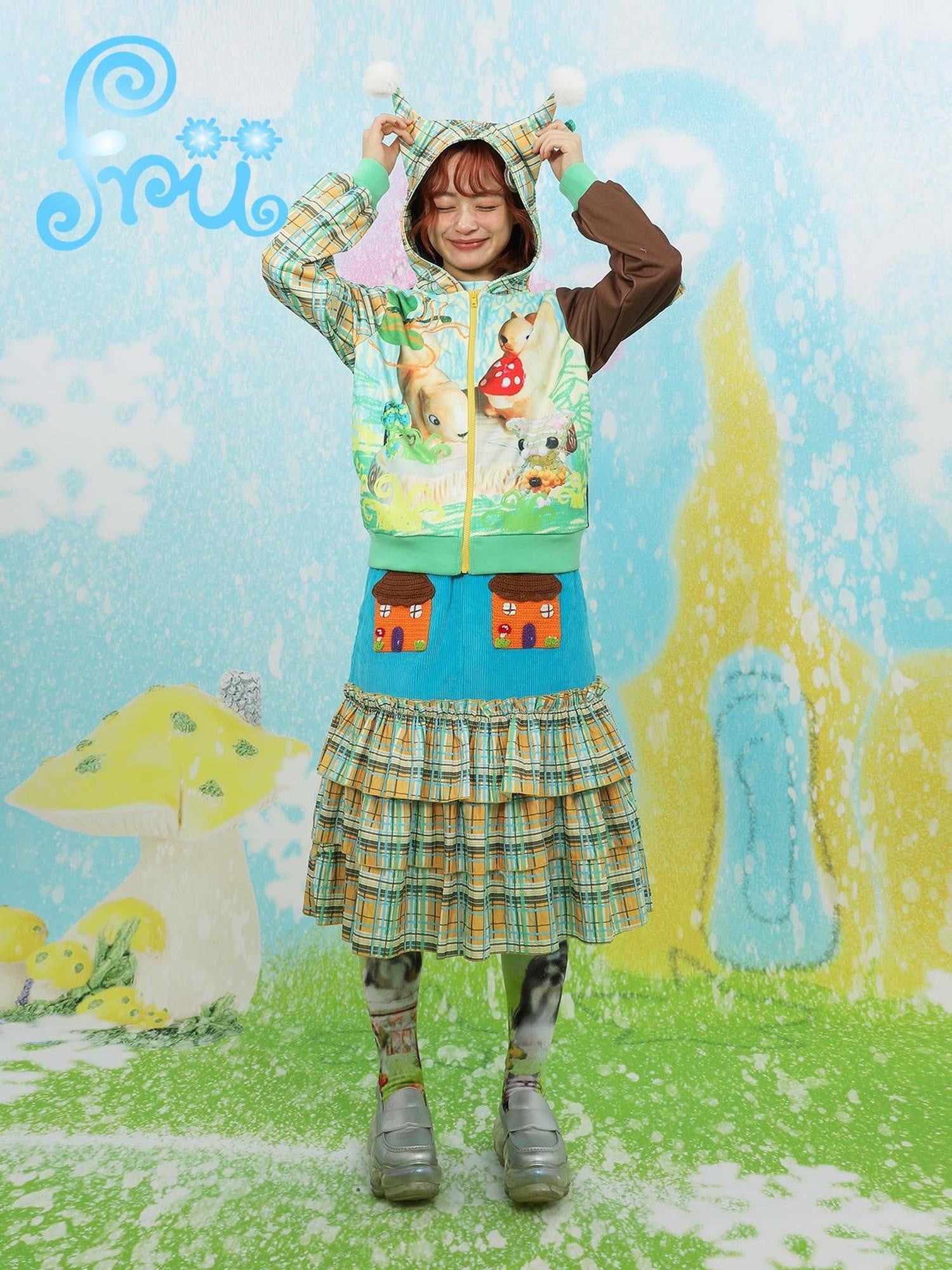 Frufru Gulu House Colorblock Plaid Patchwork Pleated Women&