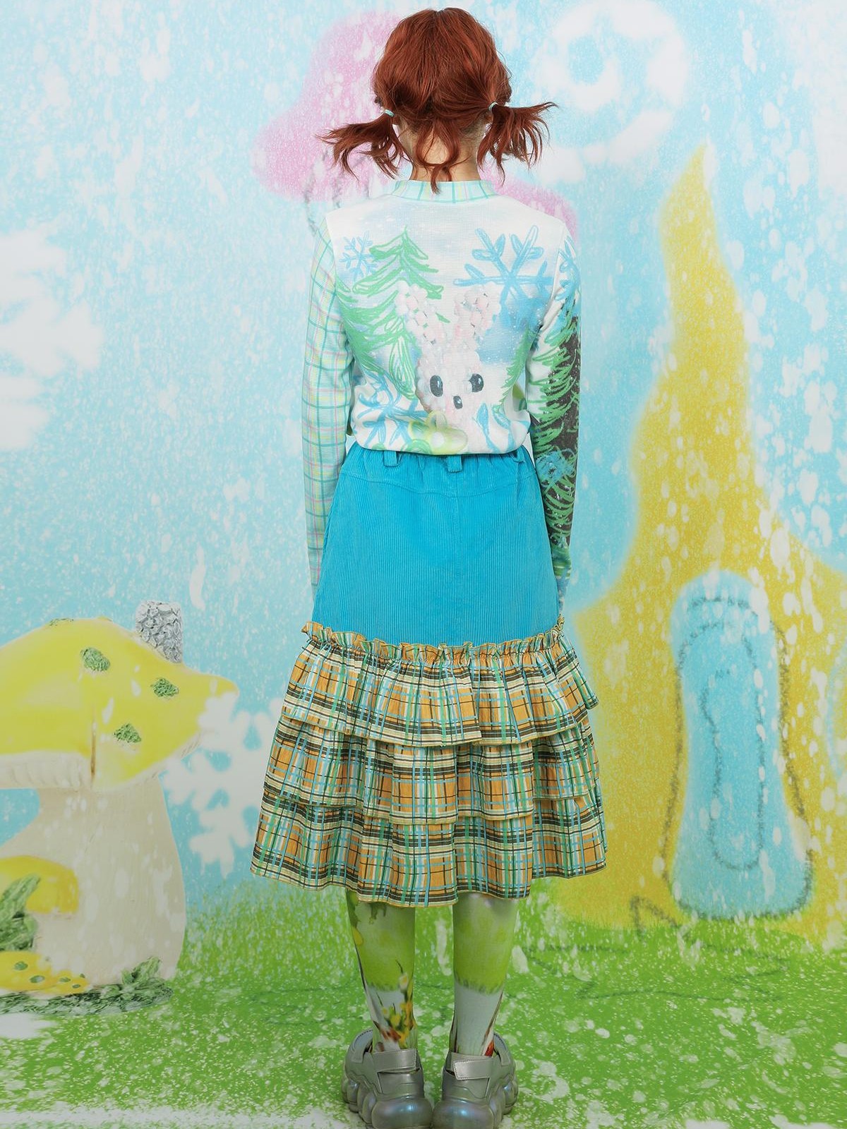 Frufru Gulu House Colorblock Plaid Patchwork Pleated Women&
