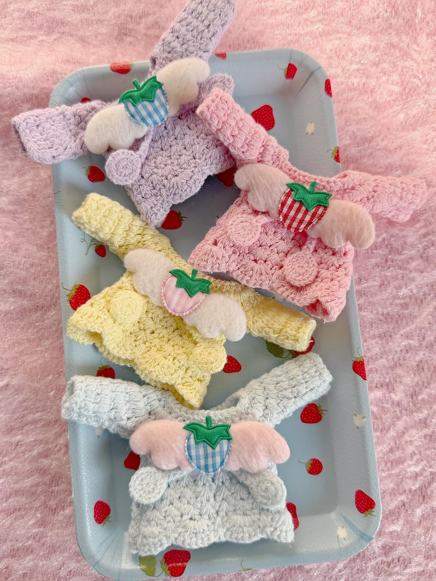 Frufru Gulu Knitted Mini Sweater Strawberry Bow Handmade Women&