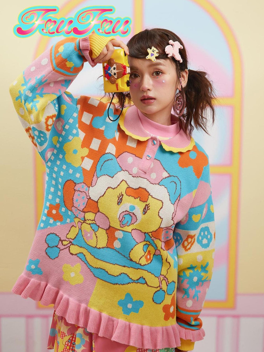 Frufru Gulu Frufru Gulu Loose Knit Sweater Contrast Collar Fall Winter