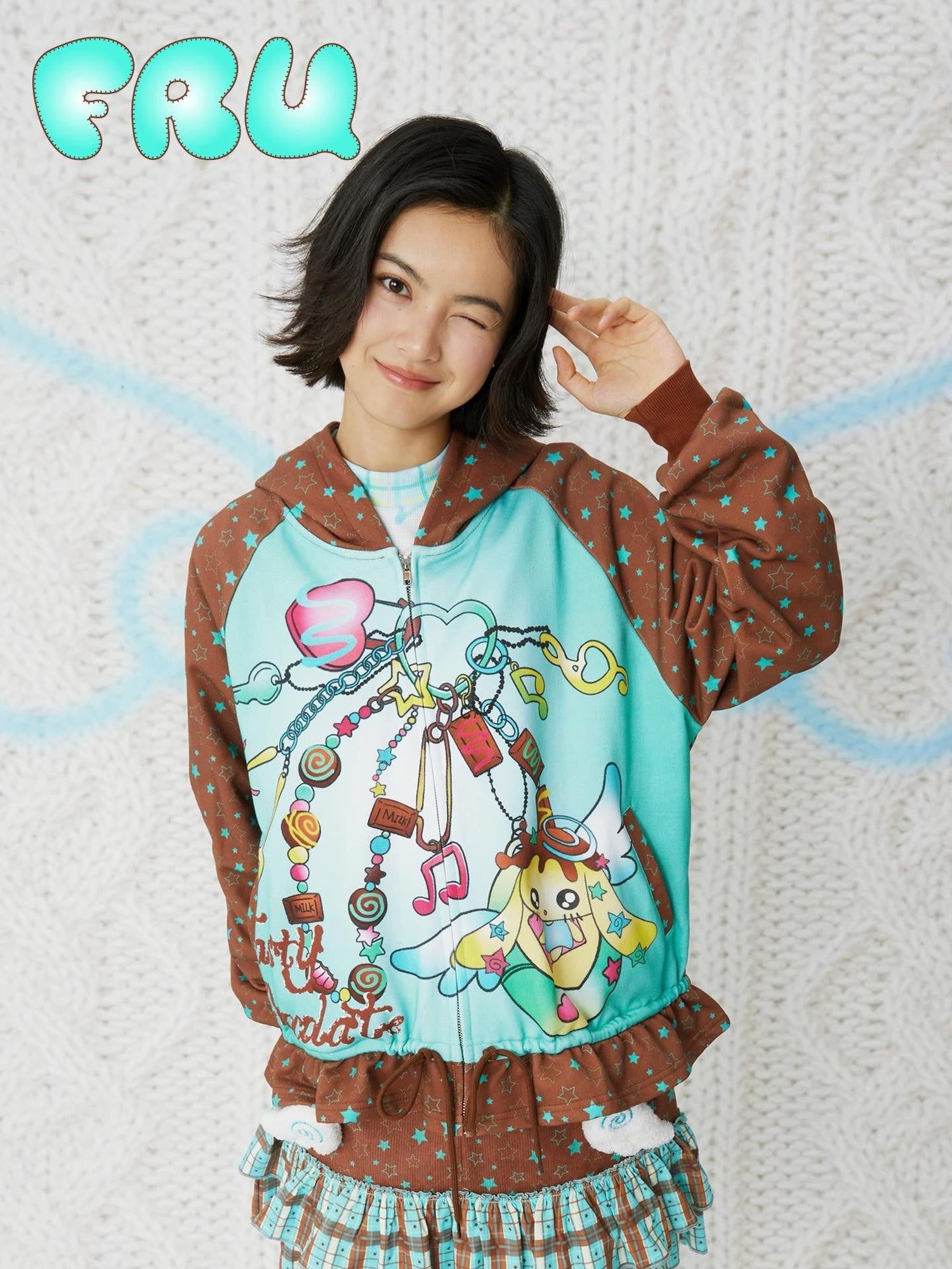 Frufru Gulu Mint Chocolate Cartoon Print Raglan Women&