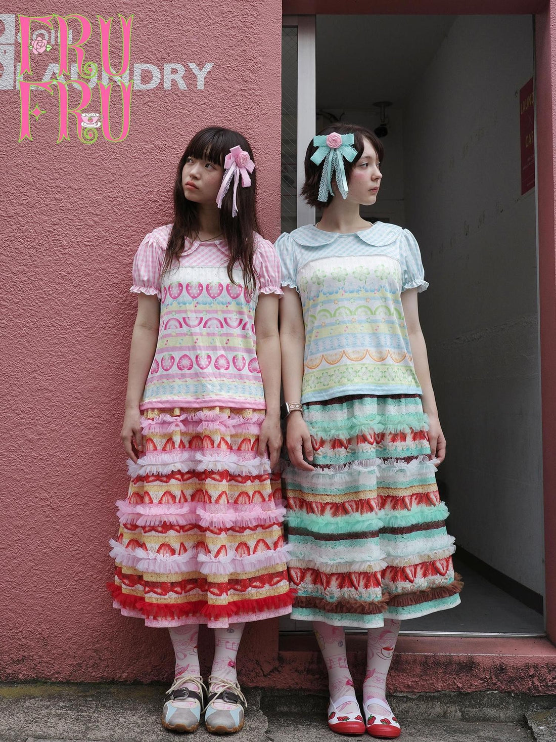 Frufru Gulu Mint Chocolate Lace Trim A Line Printed Women&