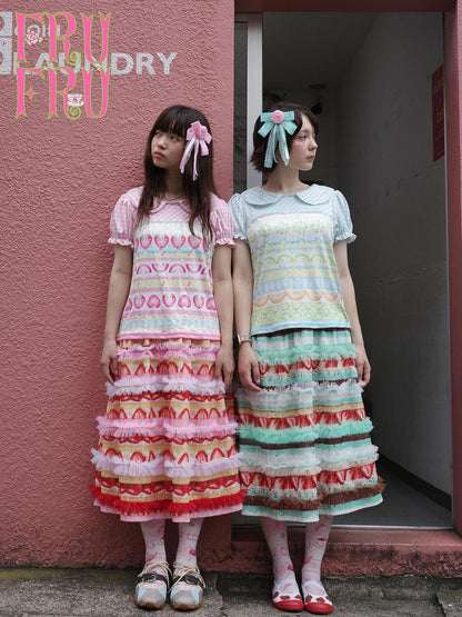 Frufru Gulu Mint Chocolate Lace Trim A Line Printed Women&