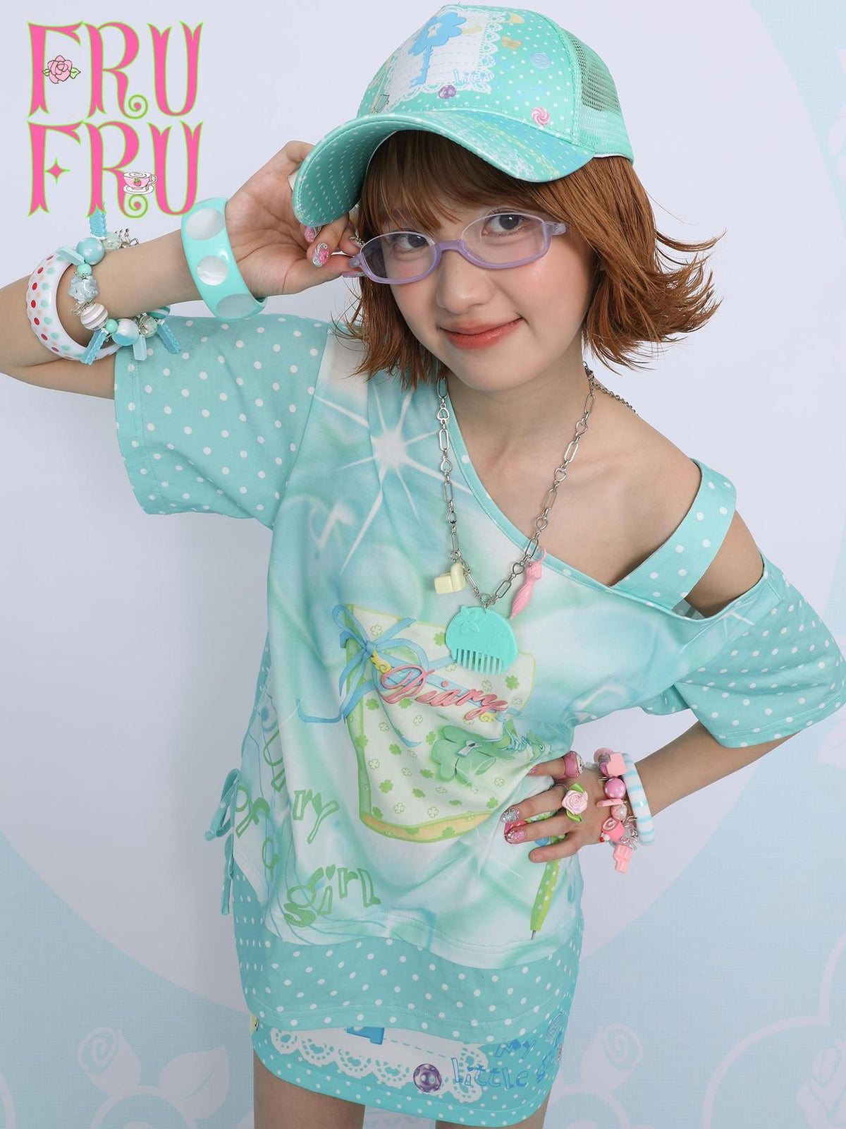 Frufru Gulu Mint Green Four Leaf Clover Polka Dot Women&