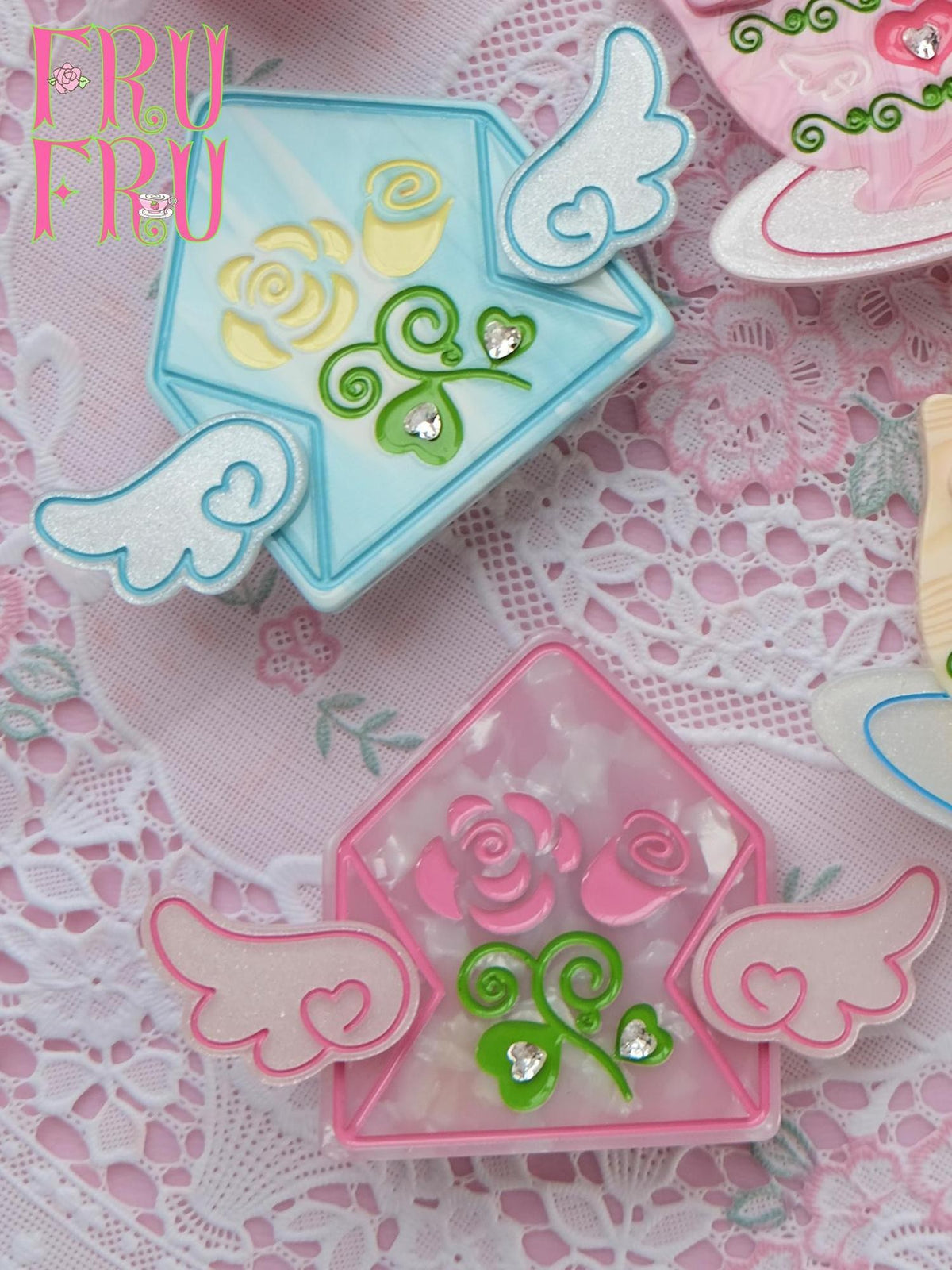 Frufru Gulu Pink Blue Rose Love Letter Envelope Women&