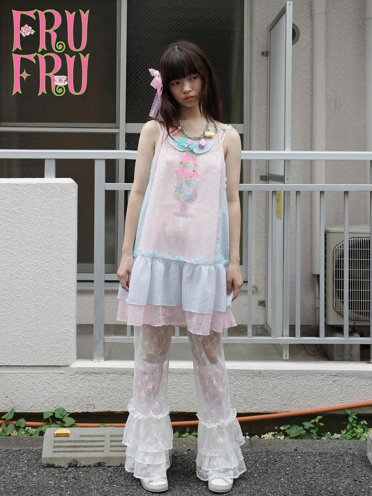 Frufru Gulu Pink Blue Rose Patchwork Rhinestone Midi Women&