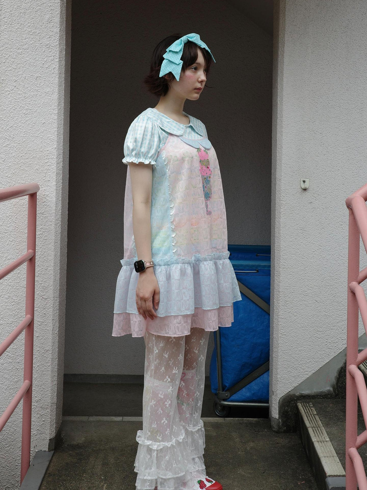 Frufru Gulu Pink Blue Rose Patchwork Rhinestone Midi Women&