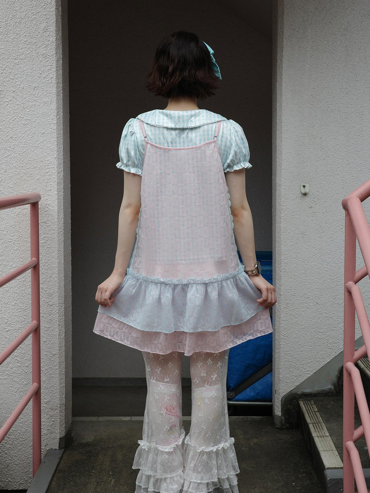Frufru Gulu Pink Blue Rose Patchwork Rhinestone Midi Women&