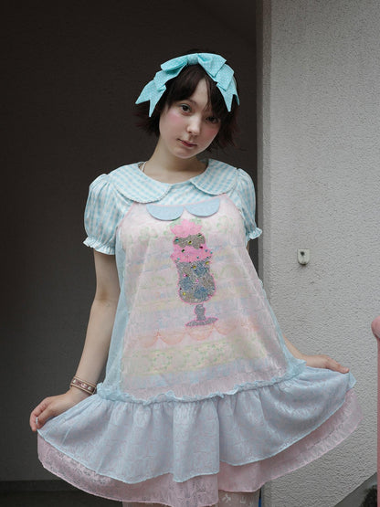 Frufru Gulu Pink Blue Rose Patchwork Rhinestone Midi Women&