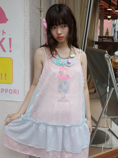 Frufru Gulu Pink Blue Rose Patchwork Rhinestone Midi Women&