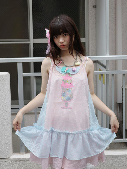 Frufru Gulu Pink Blue Rose Patchwork Rhinestone Midi Women&