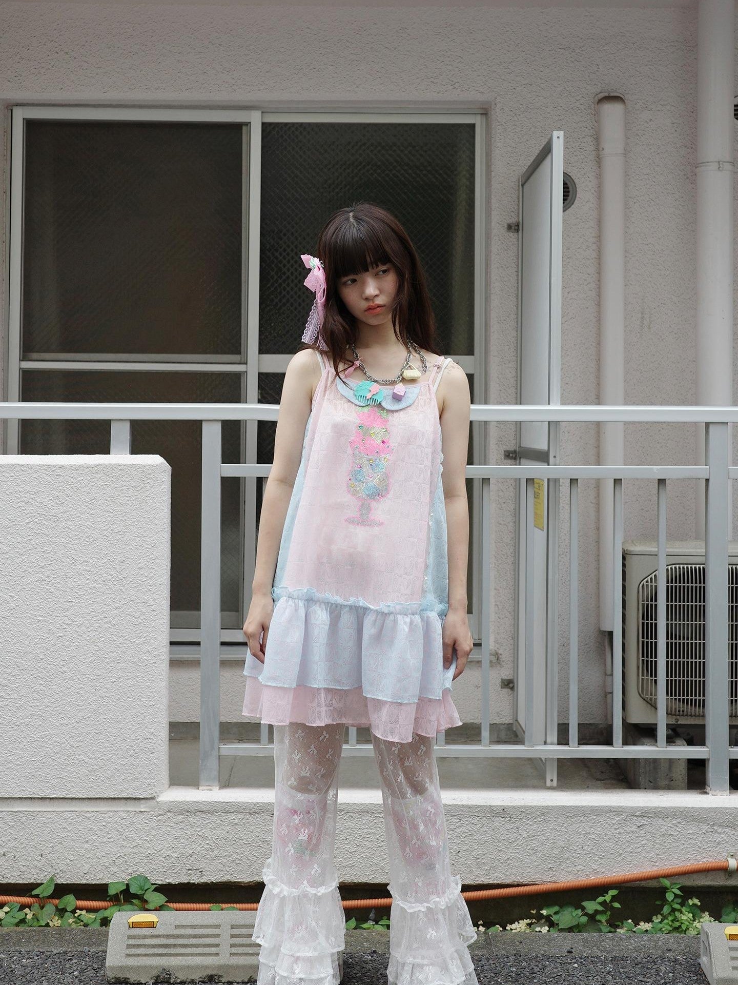 Frufru Gulu Pink Blue Rose Patchwork Rhinestone Midi Women&