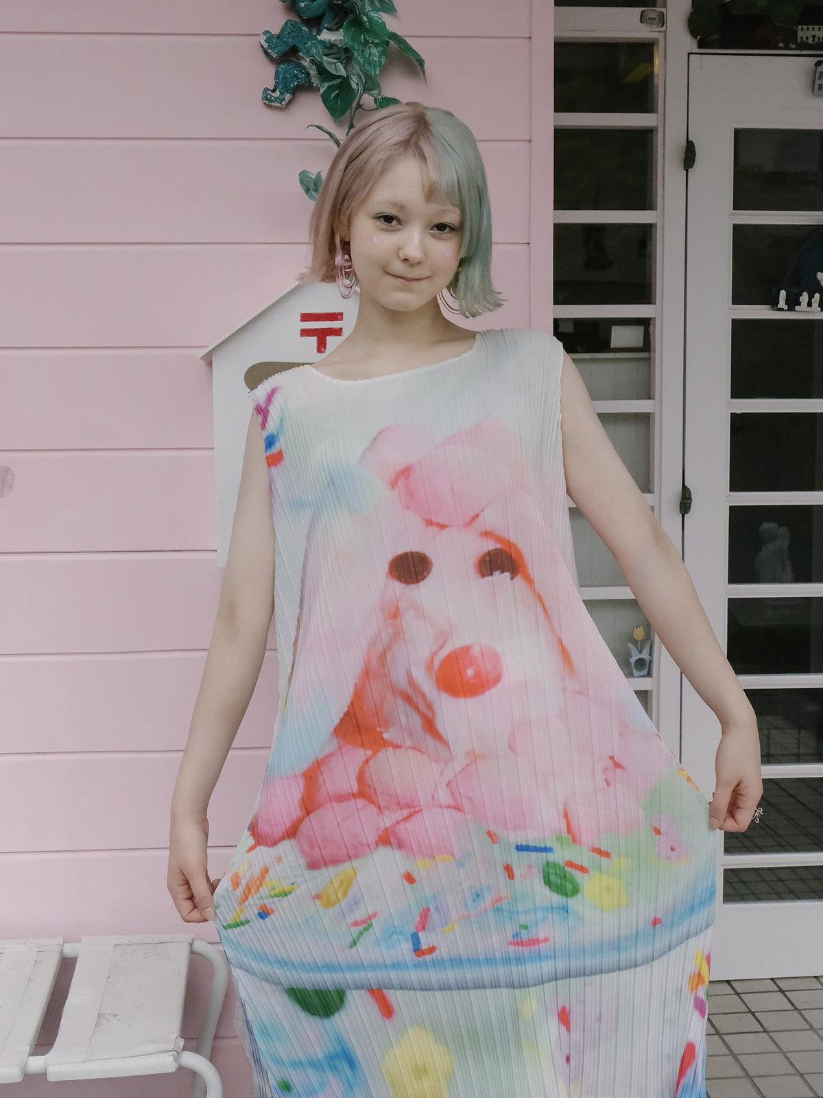 Frufru Gulu Pink Dog Print Ruffled Women&