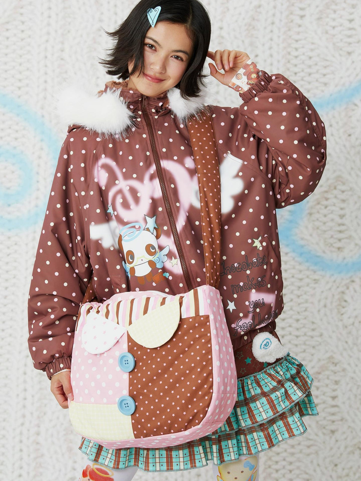 Frufru Gulu Polka Dot Two Tone Spacious Crossbody Women&