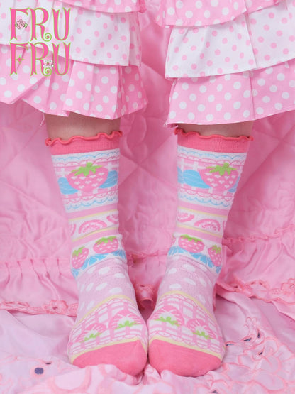 Frufru Gulu Rose Coffee House Cream Strawberry Cake Print Women&