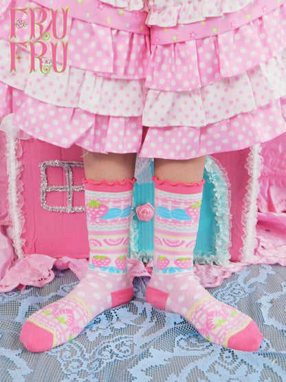 Frufru Gulu Rose Coffee House Cream Strawberry Cake Print Women&
