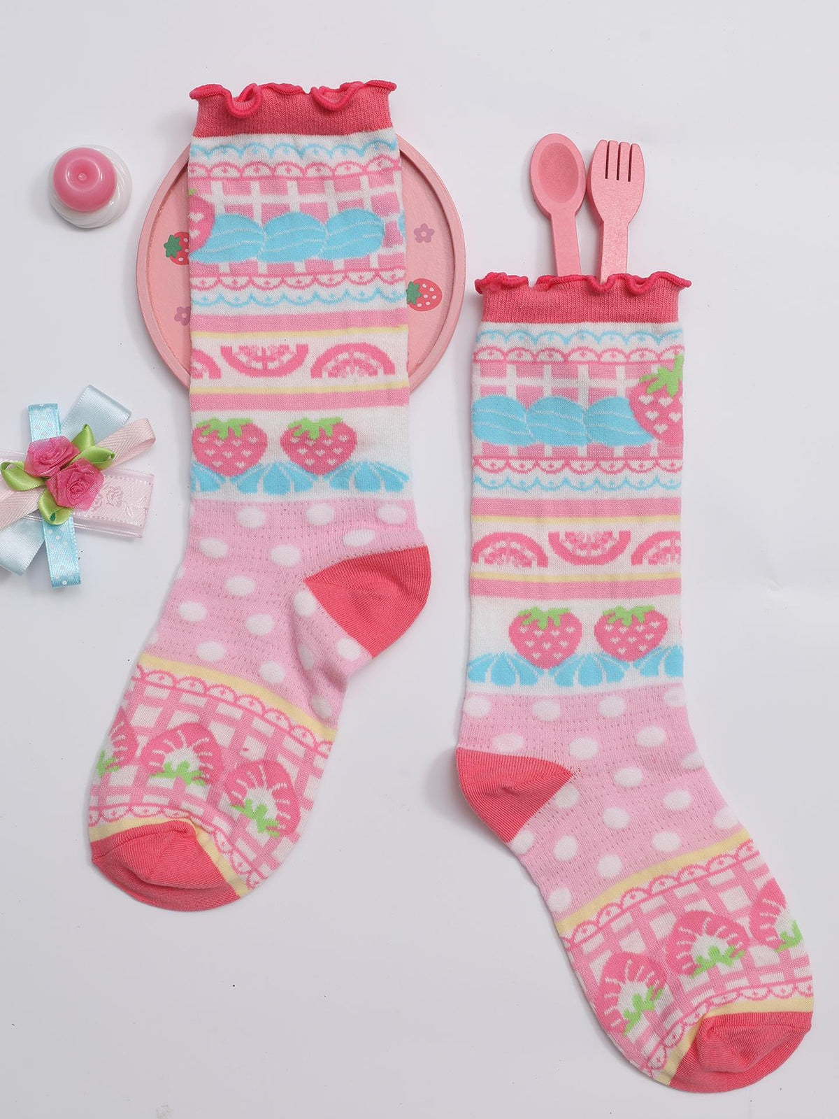 Frufru Gulu Rose Coffee House Cream Strawberry Cake Print Women&