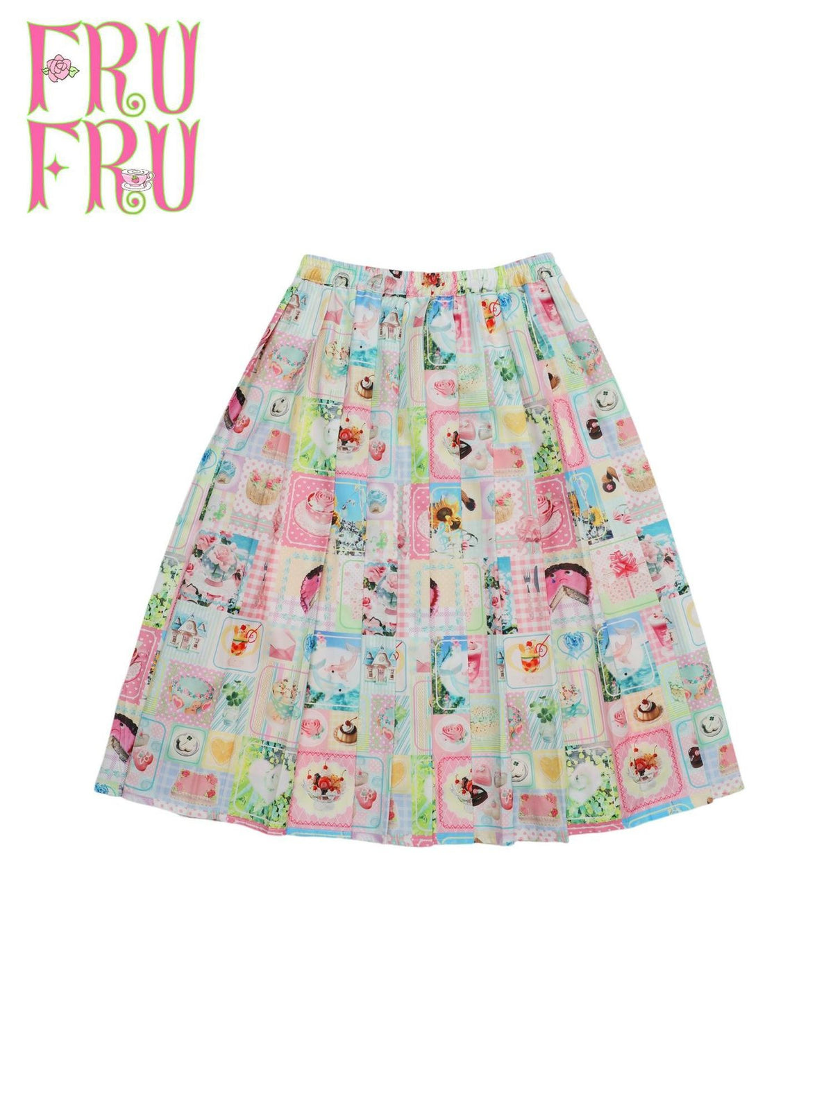 Frufru Gulu Rose Print Cute Loose Pleated Mid Waist Women&