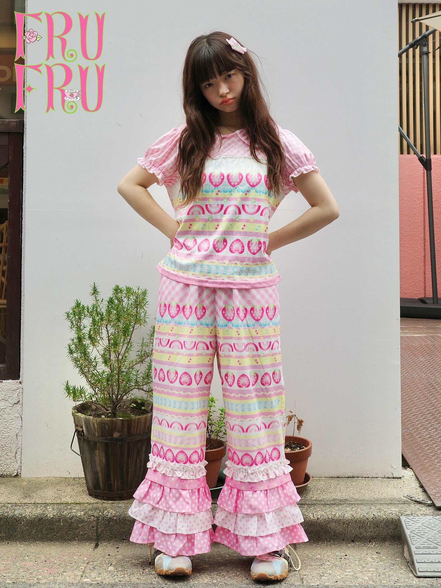 Frufru Gulu Ruffle Lace Plaid Patchwork Women&