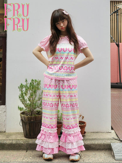 Frufru Gulu Ruffle Lace Plaid Patchwork Women&