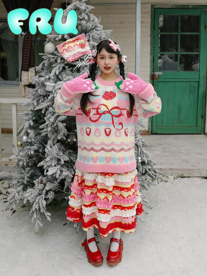 Frufru Gulu Strawberry Bow Loose Fit Long Sleeve Women&