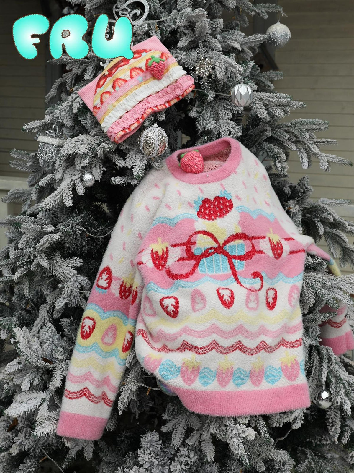 Frufru Gulu Strawberry Bow Loose Fit Long Sleeve Women&