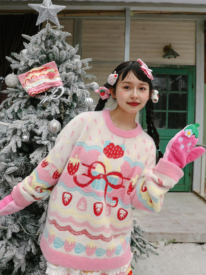 Frufru Gulu Strawberry Bow Loose Fit Long Sleeve Women&
