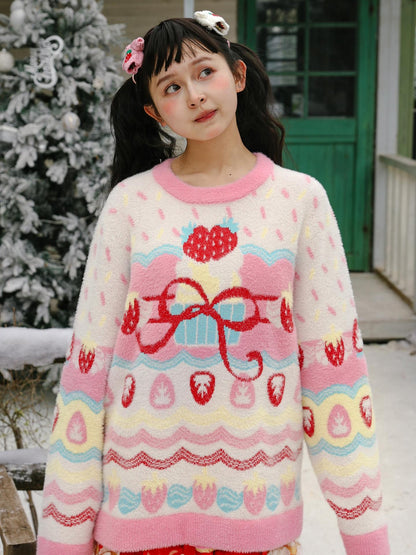 Frufru Gulu Strawberry Bow Loose Fit Long Sleeve Women&
