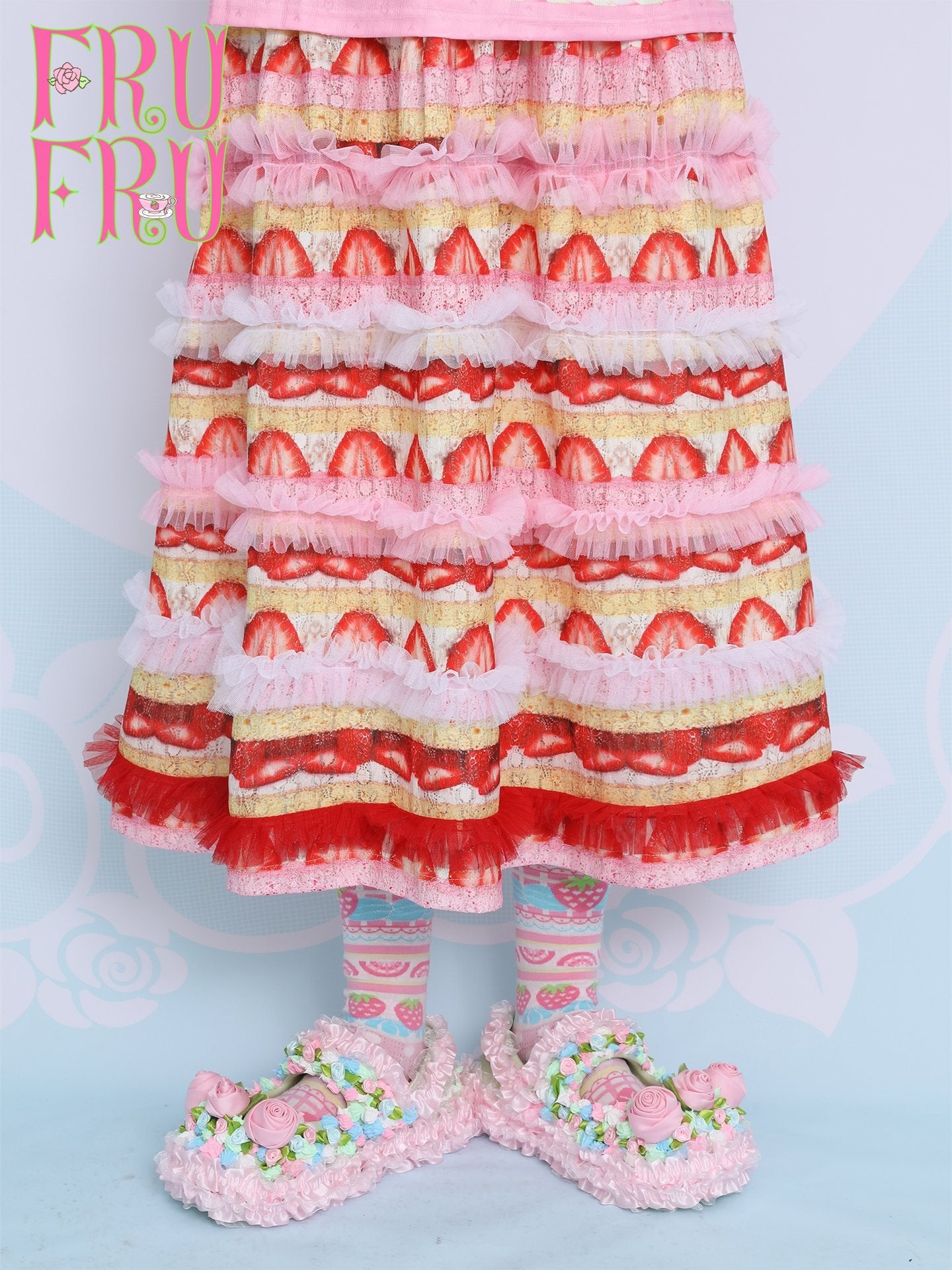 Frufru_Gulu_Strawberry_Print_Lace_Trim_Corduroy_Tiered_Cake_Women&