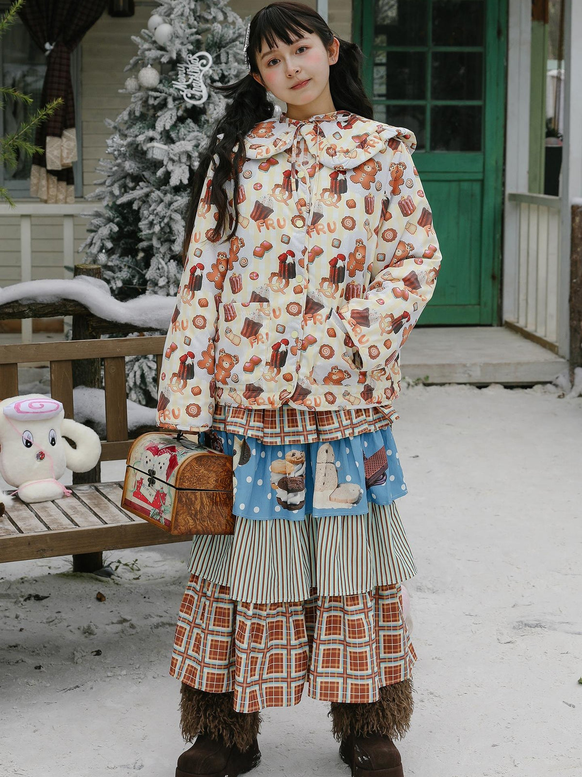 Frufru Gulu Sweet Cartoon Doll Print Reversible Loose Women&