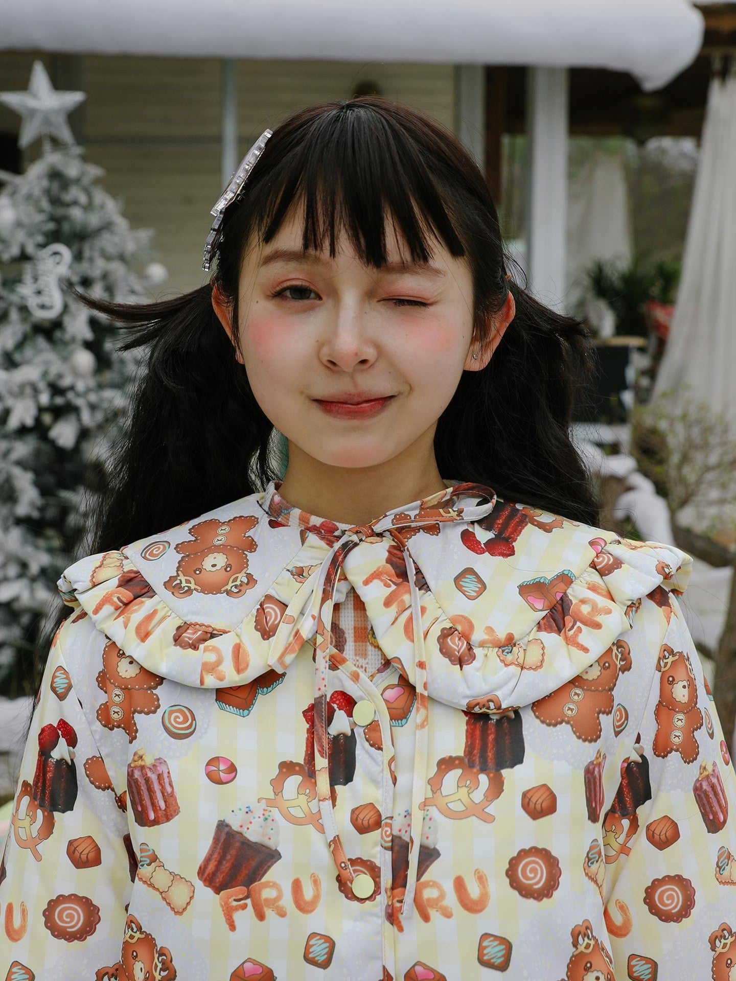Frufru Gulu Sweet Cartoon Doll Print Reversible Loose Women&