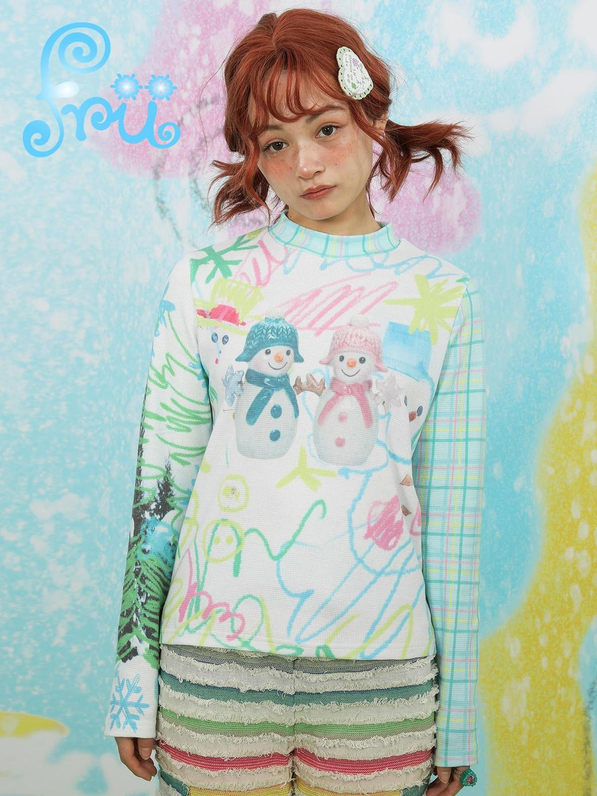 Frufru Gulu Waffle Cute Snowman Print Women&