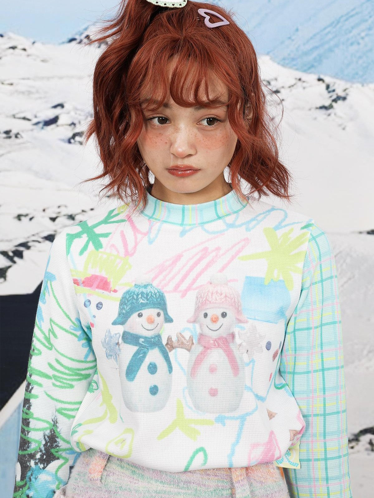 Frufru Gulu Waffle Cute Snowman Print Women&