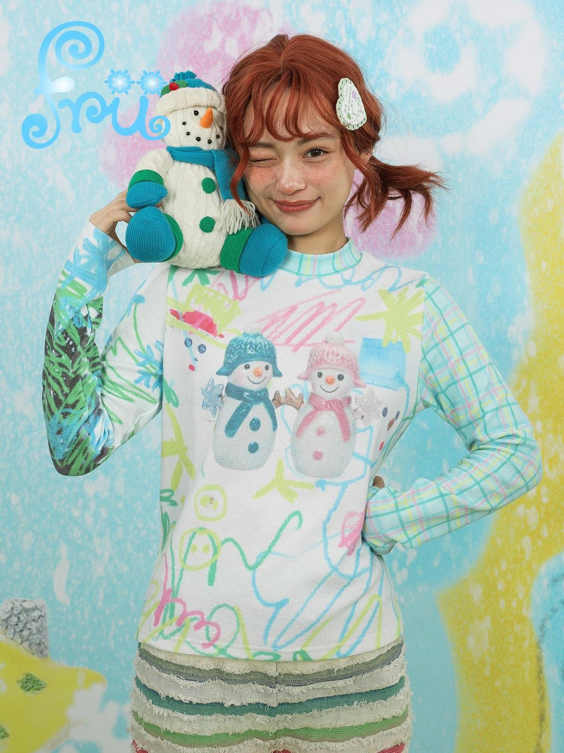 Frufru Gulu Waffle Cute Snowman Print Women&