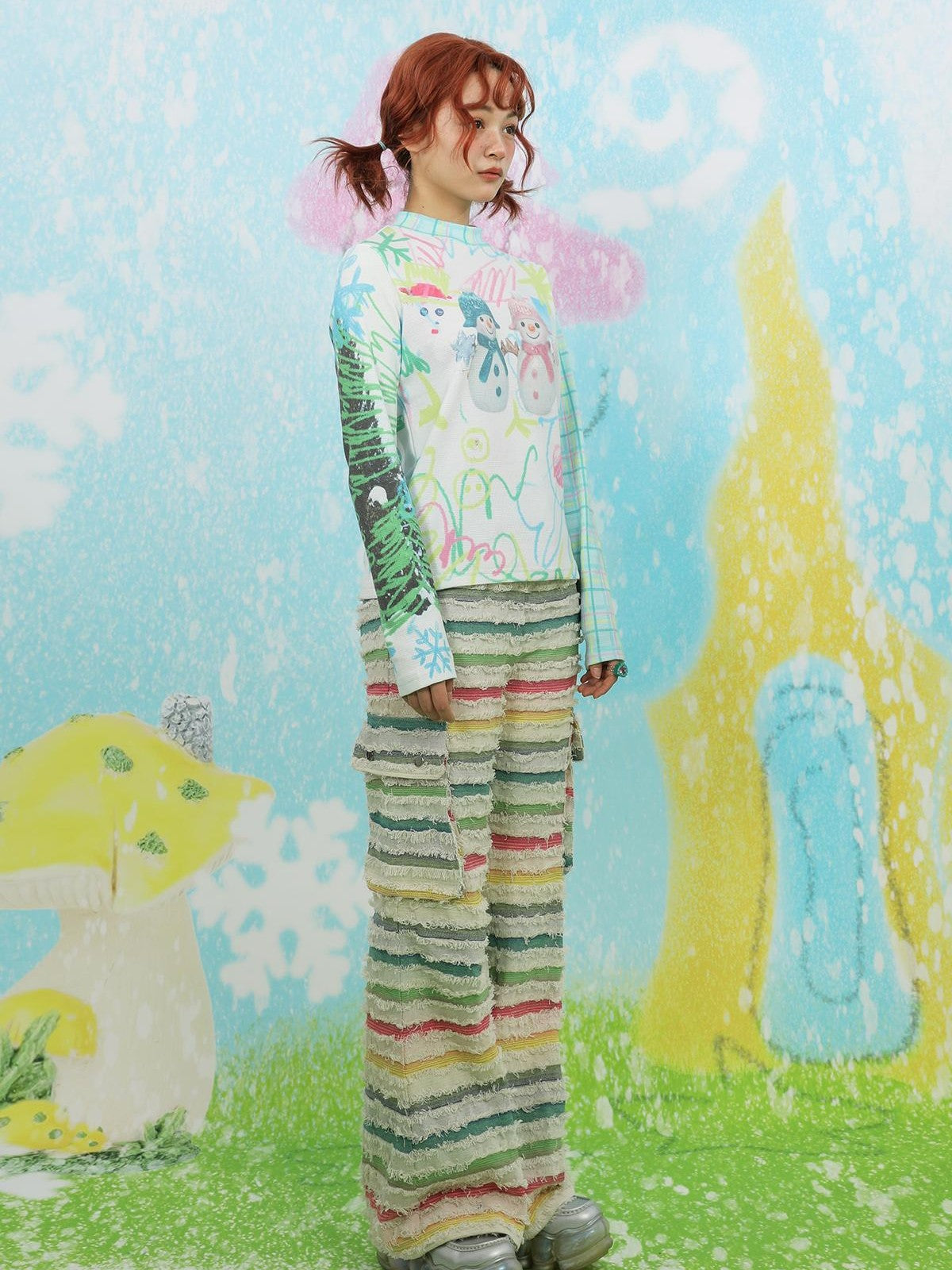 Frufru Gulu Waffle Cute Snowman Print Women&