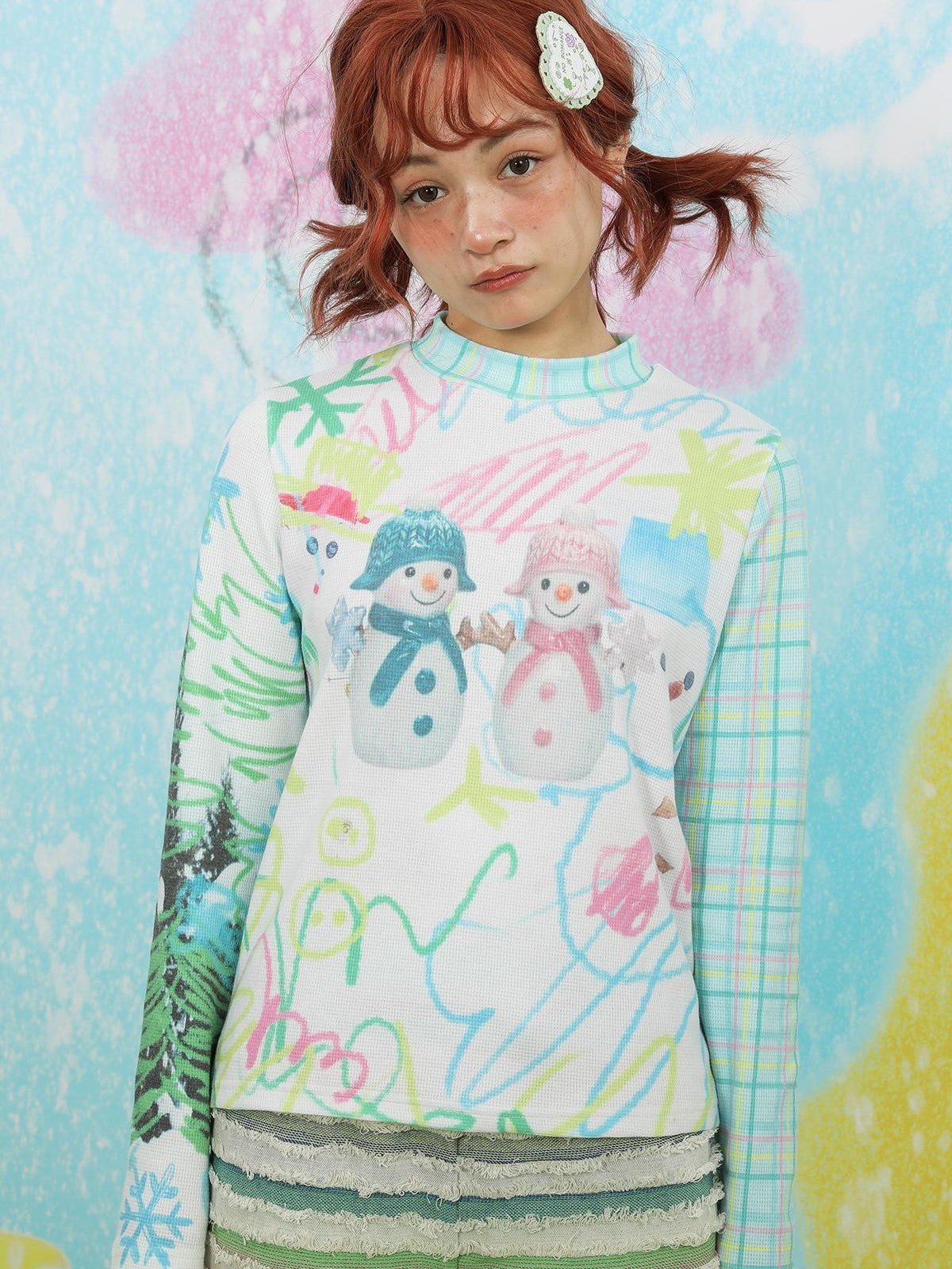 Frufru Gulu Waffle Cute Snowman Print Women&