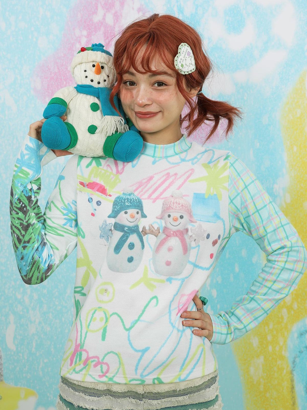 Frufru Gulu Waffle Cute Snowman Print Women&
