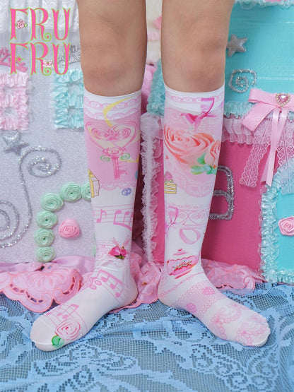 Frufru Gulu White Original Vintage Rose Print Breathable Mid Calf Women&