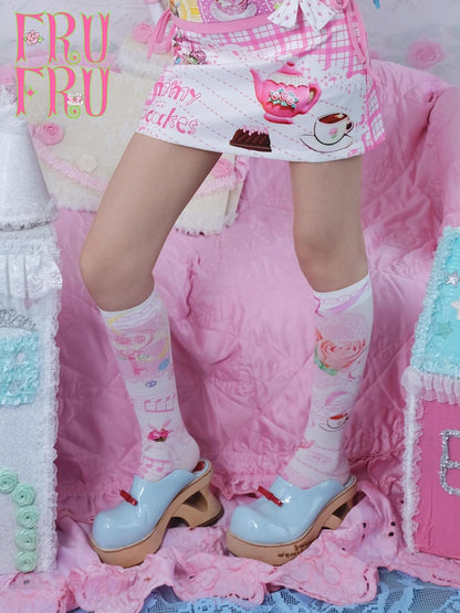 Frufru Gulu White Original Vintage Rose Print Breathable Mid Calf Women&