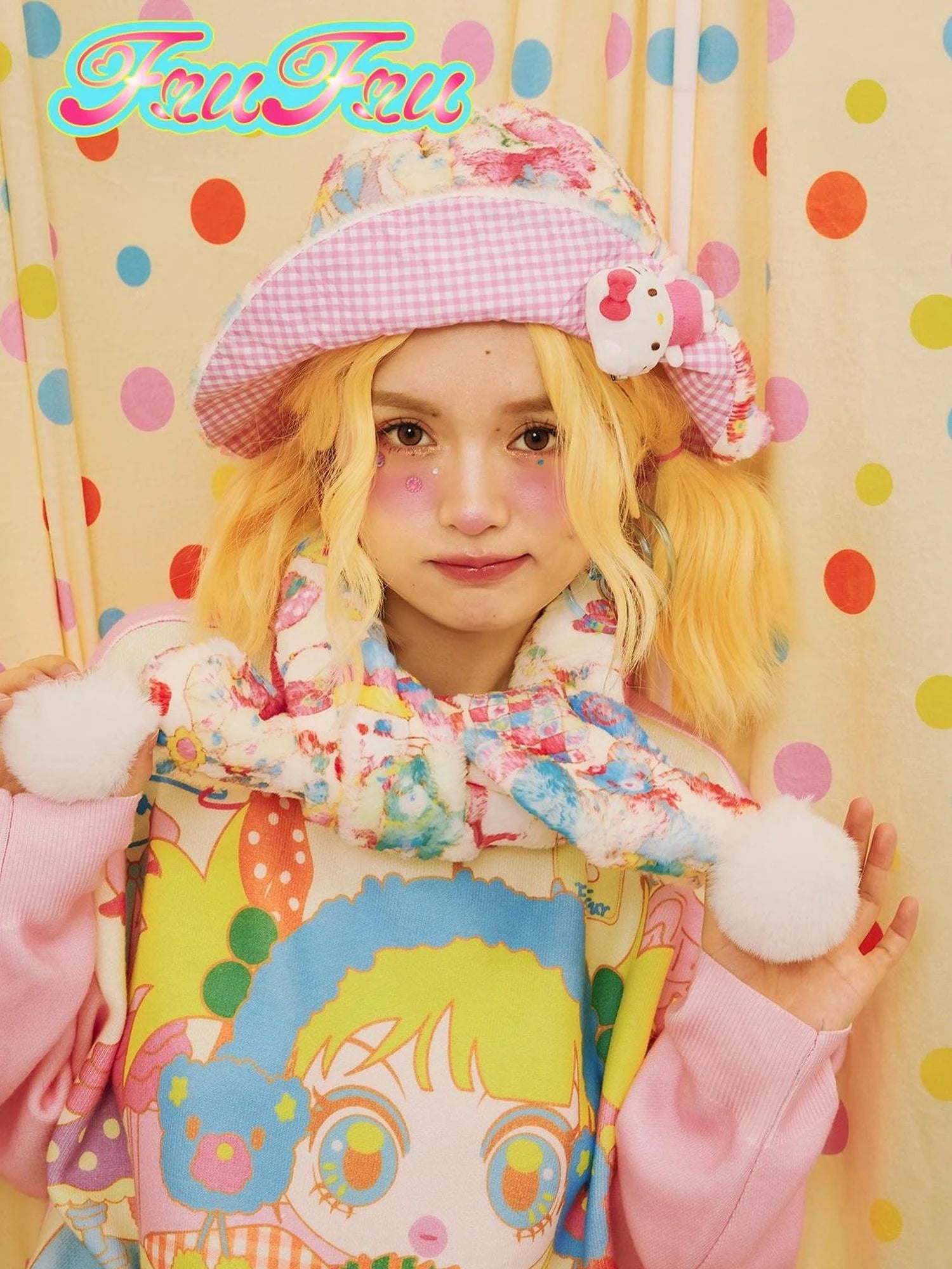 Frufruu Cute Cartoon Print Hat Scarf Set For Girls